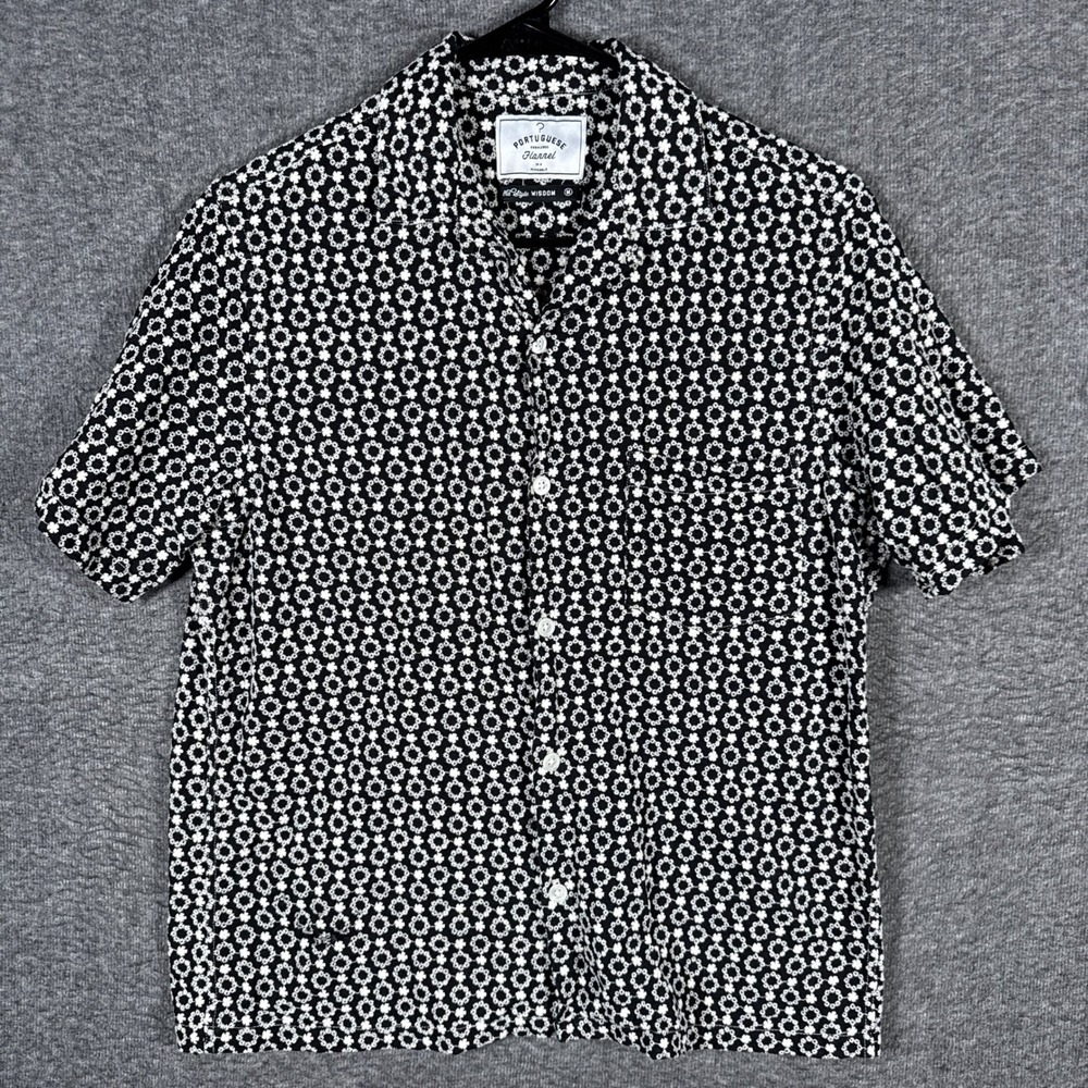 Portuguese Flannel Shirt Mens Medium Black Folclore 3 Floral Camp Vacation